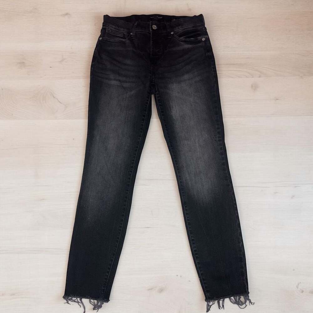 Lucky Brand Grunge Mid Rise Skinny Ava Black Frayed Hem Size 6/28 Ankle Jeans
